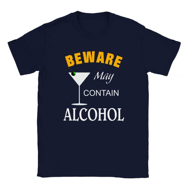 Beware May Contain Alcohol Unisex Tee - Navy