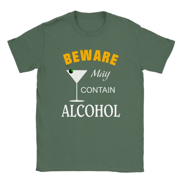 Beware May Contain Alcohol Unisex Tee - Military Green