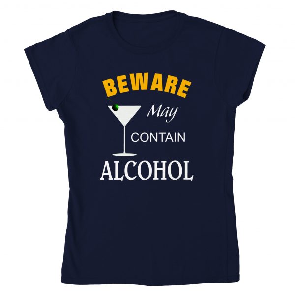 Beware May Contain Alcohol Womens Tee - Navy